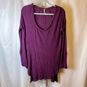 Free People Women's M Thermal Waffle Knit Tunic Top Purple Slouchy Lagenlook